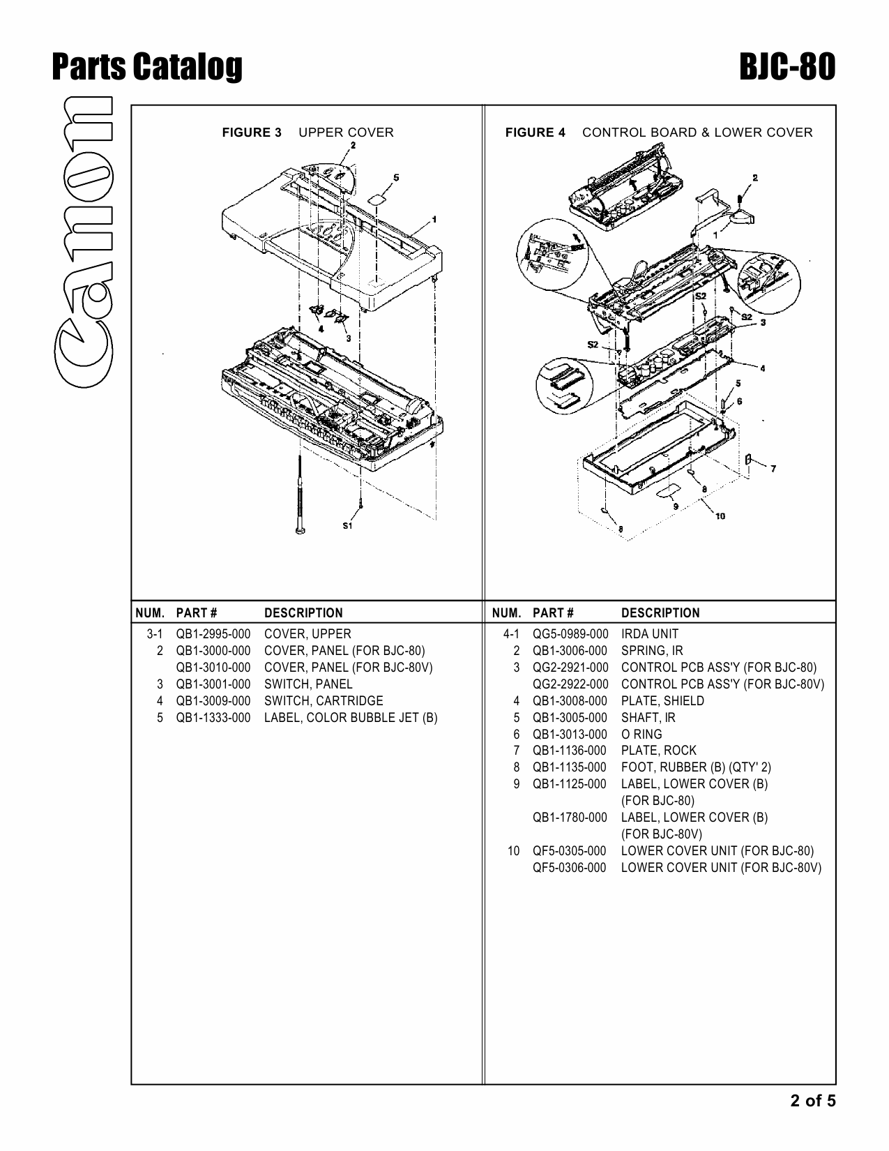 Canon BubbleJet BJC-80 Parts Catalog Manual-3